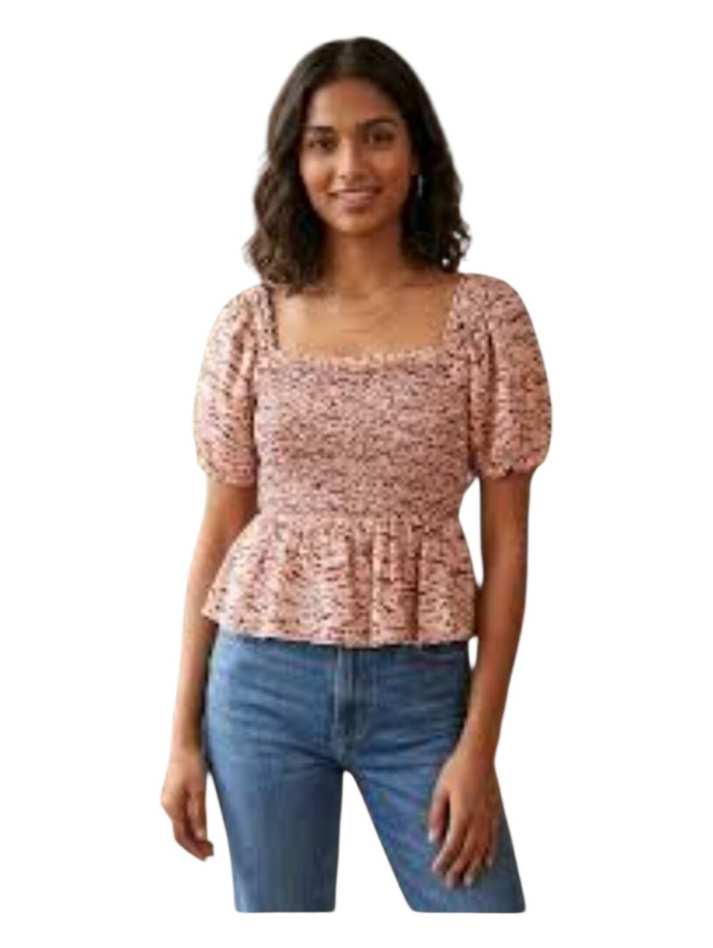 Old Navy Smocked Square Neck Peplum Top Abstract Print Earthy Cottagecore L